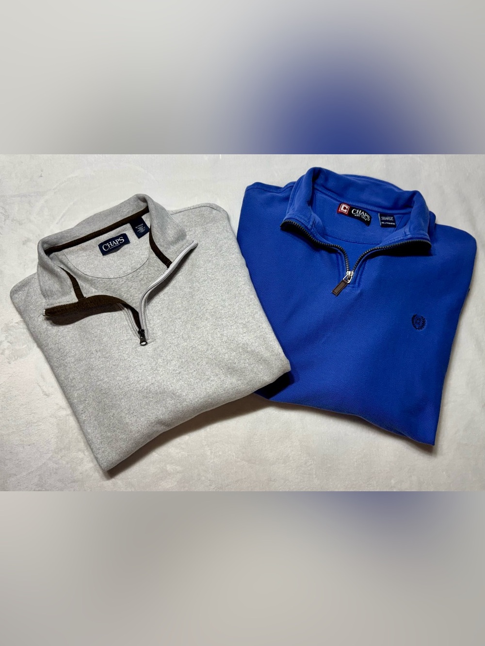 *BUNDLE* Chaps Men's Blue Solid Cotton Knit 1/4 Zip Mock Neck Pullovers